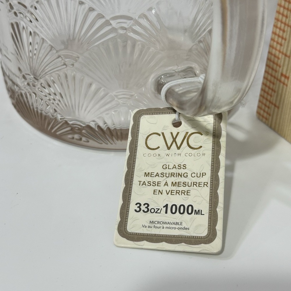 CWC Glass Measuring Cup 33oz ~ 4 Cups PINK Seashell Design NEW Microwaveable - Picture 3 of 7